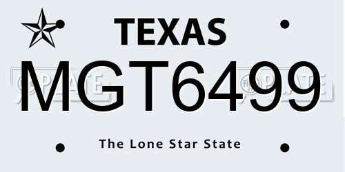MGT6499 Texas License Plate