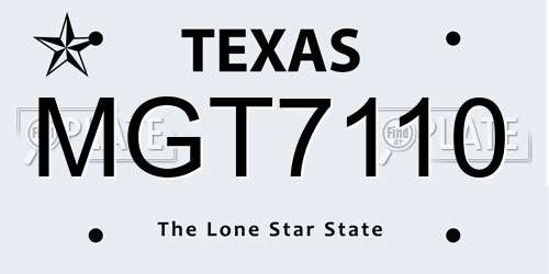 MGT7110 Texas License Plate