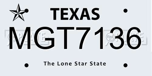 MGT7136 Texas License Plate