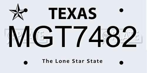MGT7482 Texas License Plate