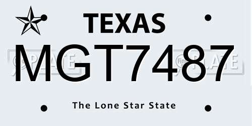 MGT7487 Texas License Plate