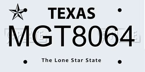 MGT8064 Texas License Plate