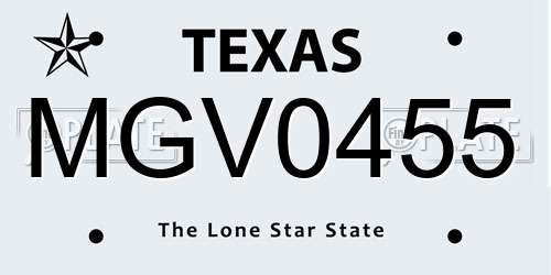 MGV0455 Texas License Plate