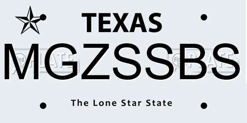 MGZSSBS Texas License Plate