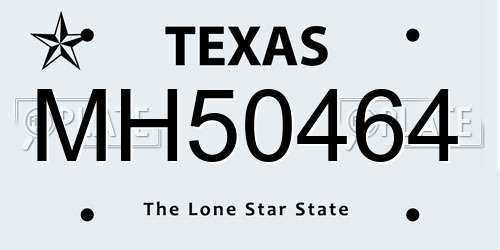 MH50464 Texas License Plate