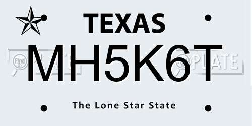 MH5K6T Texas License Plate