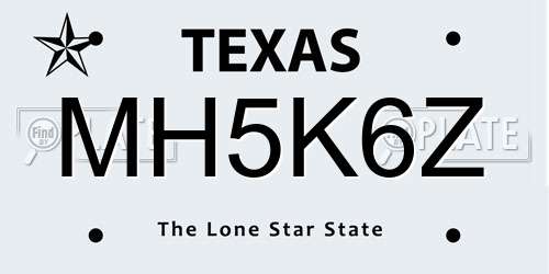 MH5K6Z Texas License Plate