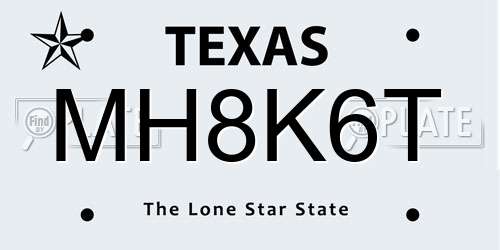 MH8K6T Texas License Plate