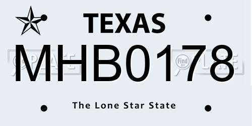 MHB0178 Texas License Plate
