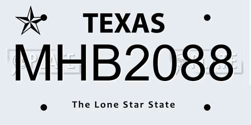 MHB2088 Texas License Plate