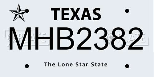 MHB2382 Texas License Plate