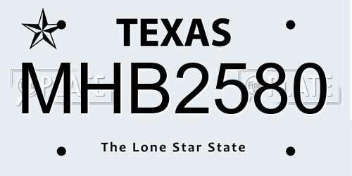MHB2580 Texas License Plate
