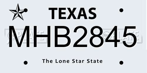 MHB2845 Texas License Plate