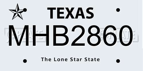 MHB2860 Texas License Plate