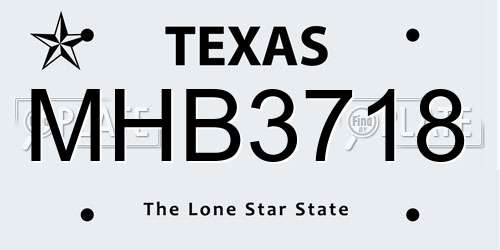 MHB3718 Texas License Plate