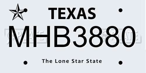 MHB3880 Texas License Plate