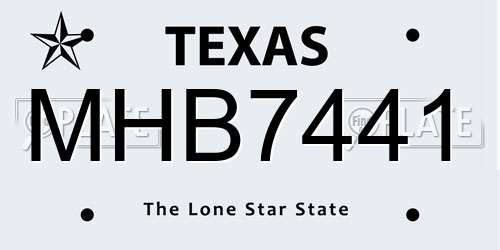 MHB7441 Texas License Plate