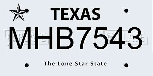 MHB7543 Texas License Plate