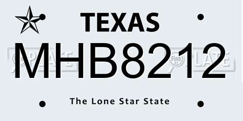 MHB8212 Texas License Plate