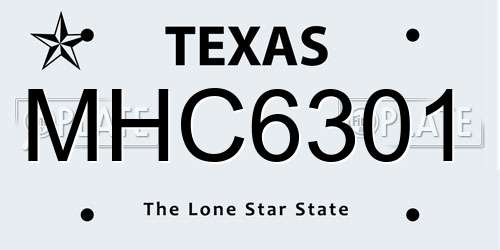 MHC6301 Texas License Plate