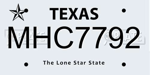 MHC7792 Texas License Plate