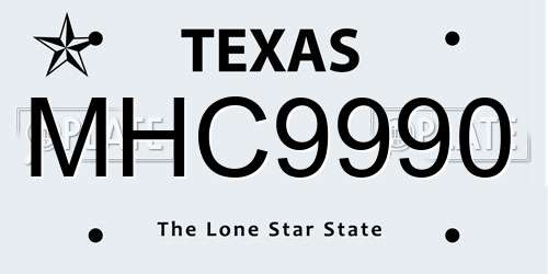 MHC9990 Texas License Plate