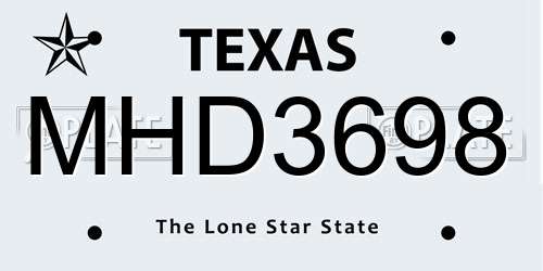 MHD3698 Texas License Plate