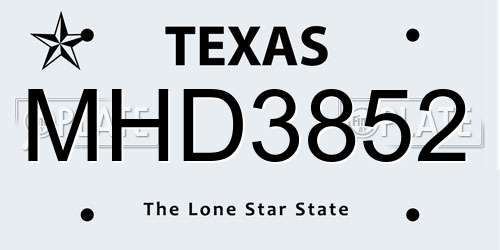 MHD3852 Texas License Plate