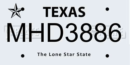 MHD3886 Texas License Plate