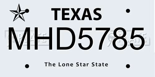 MHD5785 Texas License Plate