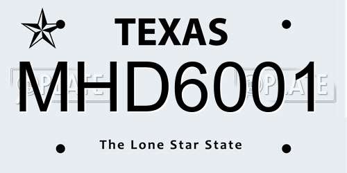 MHD6001 Texas License Plate