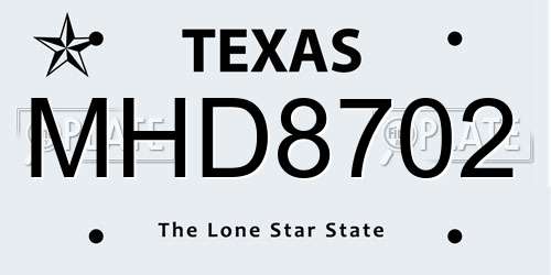 MHD8702 Texas License Plate