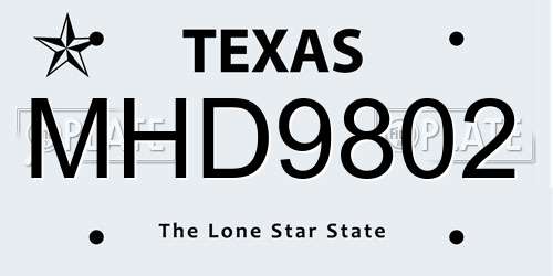 MHD9802 Texas License Plate