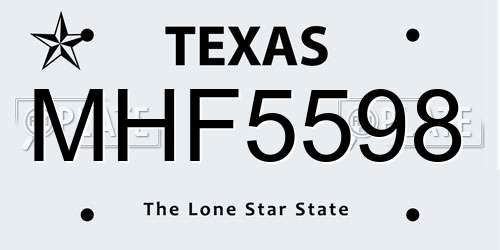 MHF5598 Texas License Plate