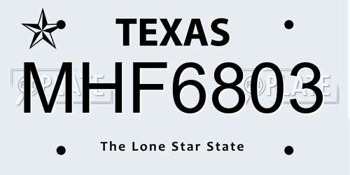 MHF6803 Texas License Plate