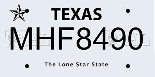 MHF8490 Texas License Plate