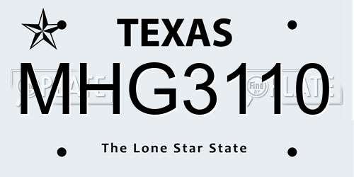 MHG3110 Texas License Plate