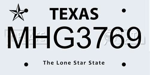 MHG3769 Texas License Plate