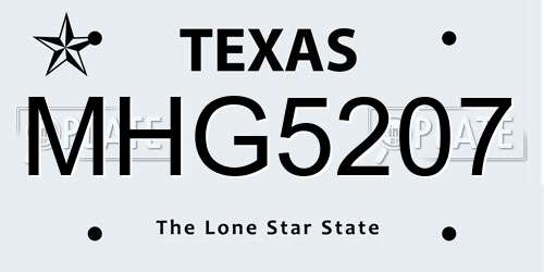 MHG5207 Texas License Plate