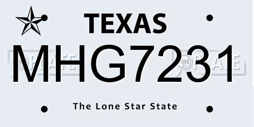 MHG7231 Texas License Plate