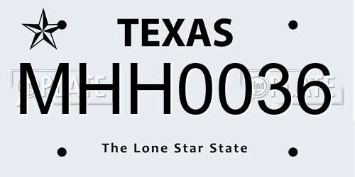 MHH0036 Texas License Plate