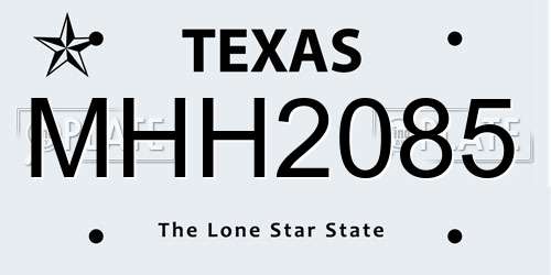 MHH2085 Texas License Plate