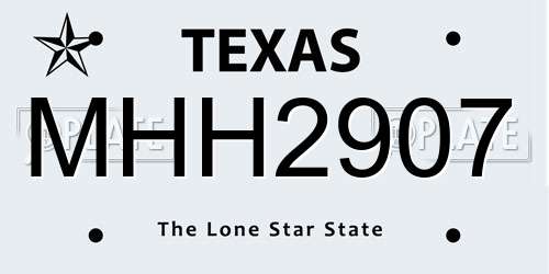 MHH2907 Texas License Plate