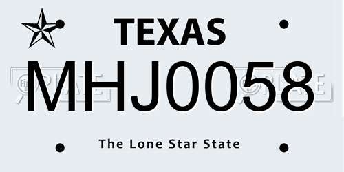 MHJ0058 Texas License Plate