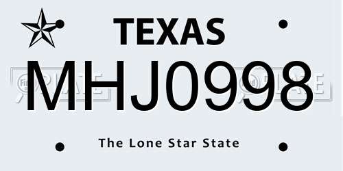 MHJ0998 Texas License Plate