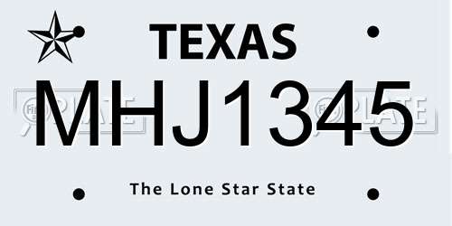 MHJ1345 Texas License Plate