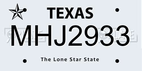 MHJ2933 Texas License Plate