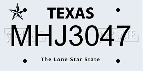 MHJ3047 Texas License Plate