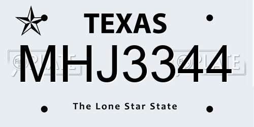MHJ3344 Texas License Plate