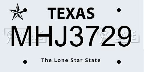 MHJ3729 Texas License Plate